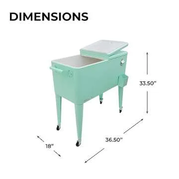 Permasteel 80-Qt Classic Outdoor Patio Cooler for Outside |Rolling Beverage Cooler Bar Cart with Wheels & Handles, Retro Design, Mint