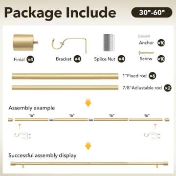 IFELS 2 Pack Heavy Duty Curtain Rods for Windows 28 to 48 Inch, 1 Inch Gold Curtain Rods Set of 2 Pa...