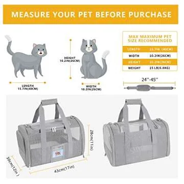 SECLATO Pet Carrier Airline/TSA Approved Small Dogs, Kitten, Carriers for Small Medium Cats Under 15lb, Collapsible Soft Sided Cat Travel Carrier-Grey