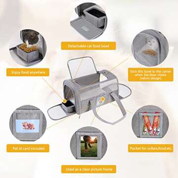 SECLATO Pet Carrier Airline/TSA Approved Small Dogs, Kitten, Carriers for Small Medium Cats Under 15lb, Collapsible Soft Sided Cat Travel Carrier-Grey