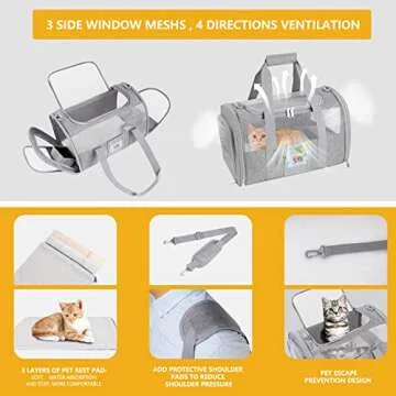 SECLATO Pet Carrier Airline/TSA Approved Small Dogs, Kitten, Carriers for Small Medium Cats Under 15lb, Collapsible Soft Sided Cat Travel Carrier-Grey