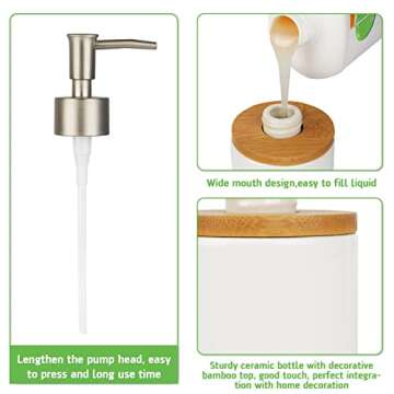 Whiidoom Ceramic Soap Dispenser Hand Soap Dispenser Refillable Liquid Great for Kitchen and Bathroom Decorative (White)