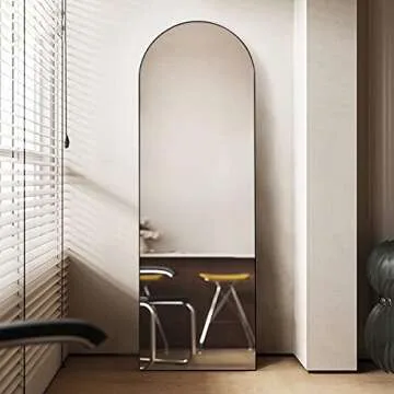 Otlsh Floor Mirror, 59"×18" Arched Full Length Mirror Arched with Stand, Standing Mirror, Full Body Mirror, Large Mirror, Arched Wall Mirror, Freestanding, Aluminum Frame - Black