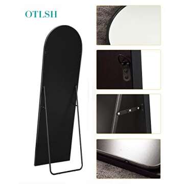 Otlsh Floor Mirror, 59"×18" Arched Full Length Mirror Arched with Stand, Standing Mirror, Full Body Mirror, Large Mirror, Arched Wall Mirror, Freestanding, Aluminum Frame - Black