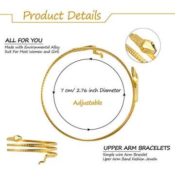 Hicarer 2 Pack Gold Snake Arm Cuff Halloween Snake Armband Swirl Snake Bracelets Spiral Upper Arm Cuff Armlet Bangle Egyptian Jewelry Costume Accessory for Women Halloween Cosplay Party