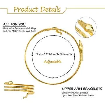 Hicarer 2 Pack Gold Snake Arm Cuff Halloween Snake Armband Swirl Snake Bracelets Spiral Upper Arm Cuff Armlet Bangle Egyptian Jewelry Costume Accessory for Women Halloween Cosplay Party
