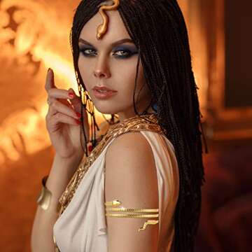 Hicarer 2 Pack Gold Snake Arm Cuff Halloween Snake Armband Swirl Snake Bracelets Spiral Upper Arm Cuff Armlet Bangle Egyptian Jewelry Costume Accessory for Women Halloween Cosplay Party