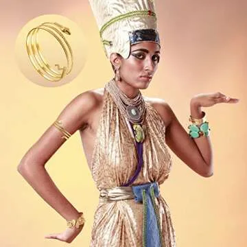 Hicarer 2 Pack Gold Snake Arm Cuff Halloween Snake Armband Swirl Snake Bracelets Spiral Upper Arm Cuff Armlet Bangle Egyptian Jewelry Costume Accessory for Women Halloween Cosplay Party