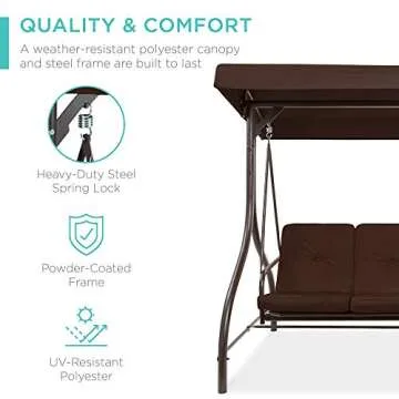 Best Choice Products 3-Seat Outdoor Large Converting Canopy Swing Glider, Patio Hammock Lounge Chair for Porch, Backyard w/Flatbed, Adjustable Shade, Removable Cushions - Brown
