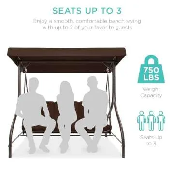 Best Choice Products 3-Seat Outdoor Large Converting Canopy Swing Glider, Patio Hammock Lounge Chair for Porch, Backyard w/Flatbed, Adjustable Shade, Removable Cushions - Brown