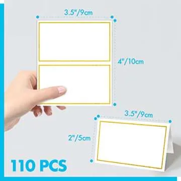 110 PCS Tent Cards, Small Place Cards with Gold Foil Border Delicate Seating Cards Blank Name Cards ...