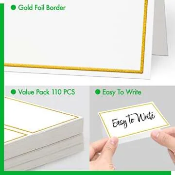 110 PCS Tent Cards, Small Place Cards with Gold Foil Border Delicate Seating Cards Blank Name Cards Escort Cards for Wedding, Table, Dinner Parties, Receptions (Each Measures 2” x 3.5”)