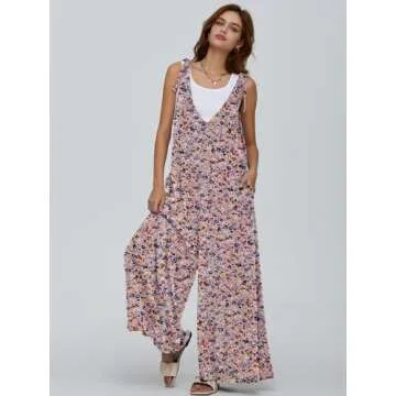 DEEP SELF Women's Summer Boho Floral Jumpsuit - Casual Dressy Maternity Romper with Pockets and Adju...