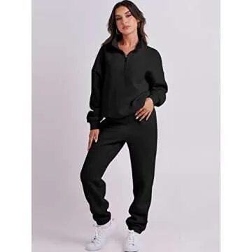 Prinbara Women 2 Piece Outfits Sweat Set 2024 Winter Oversized Sweatshirts Jogger Sweatpants Lounge Sets Fall Tracksuit Black Small