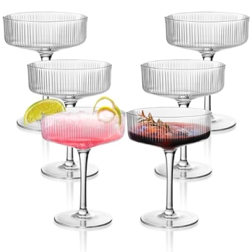Montex 6 Pcs Ribbed Coupe Glasses – 10 oz Elegant Cocktail & Champagne Glasses for Gifts