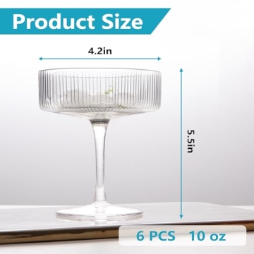 Montex 6 Pcs Ribbed Coupe Glasses - Elegant Cocktailware