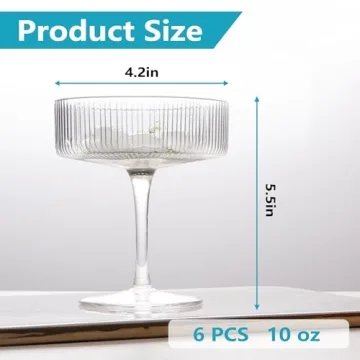 Montex 6 Pcs Ribbed Coupe Glasses - Elegant Cocktailware