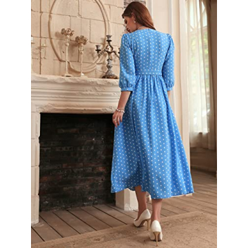 WDIRARA Women's Polka Dots Puff Sleeve A-Line Dress