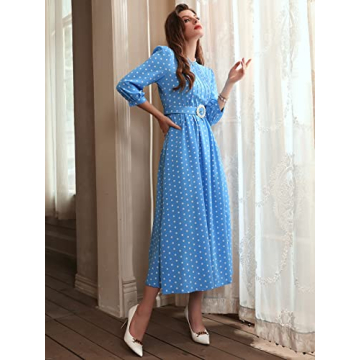 WDIRARA Women's Polka Dots Puff Sleeve A-Line Dress