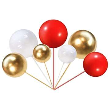 Rsstarxi 30 PCS Mini Balloon Cake Topper Foam Ball Cake Picks Decorations Faux Pearl Balls DIY Cake Insert Topper Decoration for Baby Shower Wedding Anniversary Birthday Party Supplies Red Gold White