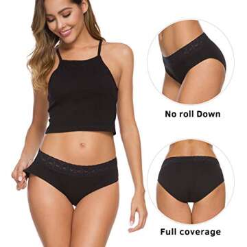 GNEPH Hipster Panties for Women Cotton Underwear Lace Bikini Hip-huggers Panties 5 Pack (218-Black, ...