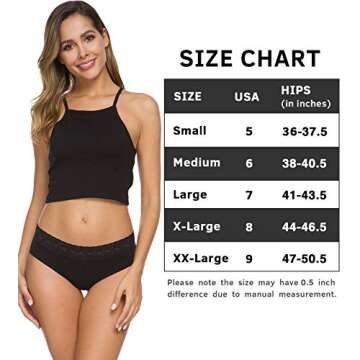 GNEPH Hipster Panties for Women Cotton Underwear Lace Bikini Hip-huggers Panties 5 Pack (218-Black, XL)