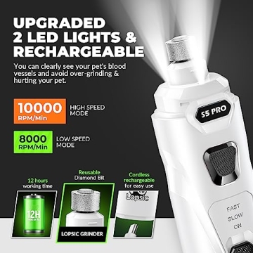 Super Quiet Dog Nail Grinder with Dual LED Lights - LOPSIC