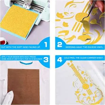 HTV Heat Transfer Vinyl Bundle: 24 Pack 12"x10" Iron on Vinyl for T-Shirt, 8 Glitter HTV, 12 Assorted Colors HTV Vinyl, 3 Teflon Sheets with HTV Accessories Tweezers for Cricut, Cameo or Heat Press