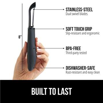 Gorilla Grip Sharp Stainless Steel Swivel Vegetable Peeler, Comfortable Handle, Dishwasher Safe, Pot...