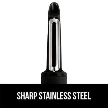 Gorilla Grip Sharp Stainless Steel Swivel Vegetable Peeler, Comfortable Handle, Dishwasher Safe, Potato Peelers for Kitchen, Smooth Peeling, Peel Veggies, Apple, Corn, Includes Blade Guard, Black