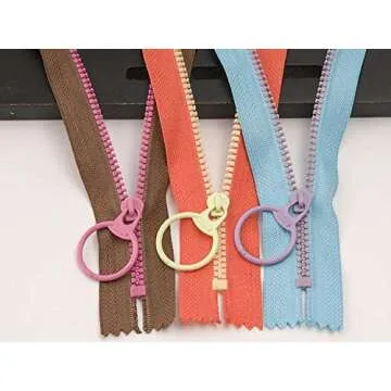 Hossom 20pcs 8inch Nylon Coil Zippers, Resin Zipper, Colourful Zippers with Lifting Ring Quoit, Sewing Zippers, Supplies Zippers for DIY Sewing Craft Tailor Bag Garment (10 Color)