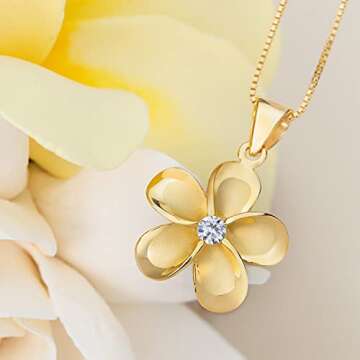 Aloha Jewelry Company Hawaiian Plumeria Flower Necklace in Gold and Silver