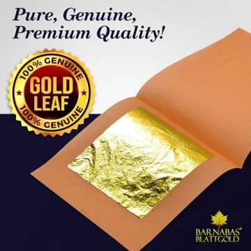 Edible Gold Leaf 24K by Barnabas Blattgold - Cake Decorations, Loose Gold Leaf Sheets for Cupcakes, 1.5 inches, Book of 12 Gold Foil Sheets