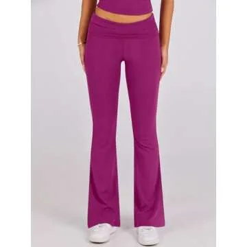 ANRABESS Lounge Sets for Women 2 piece Foldover Yoga Flare Leggings Pants Crop Tops Casual Y2K Outfits Matching Tracksuit Set Hot Pink Medium