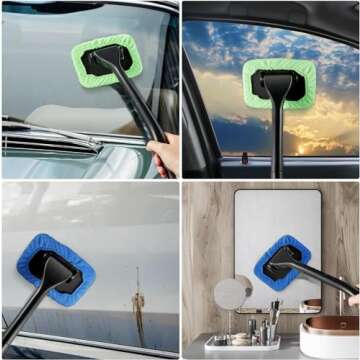 Windshield Cleaning Tool Windshield Cleaning Wand Auto Window Cleaner,5 Pieces Reusable Cloth Pads for Car Interior, Dirty Car Washing Brushes (Cyan)
