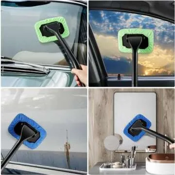 Windshield Cleaning Tool Windshield Cleaning Wand Auto Window Cleaner,5 Pieces Reusable Cloth Pads for Car Interior, Dirty Car Washing Brushes (Cyan)
