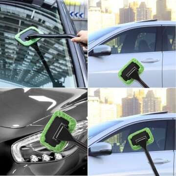 Windshield Cleaning Tool Windshield Cleaning Wand Auto Window Cleaner,5 Pieces Reusable Cloth Pads for Car Interior, Dirty Car Washing Brushes (Cyan)