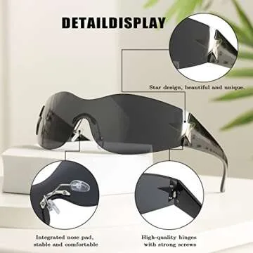 Dollger Trendy Y2K Sunglasses Women Men Wrap Around Rimless Sunglasses Cyber Y2k Fashion 2000 Glasses Shield