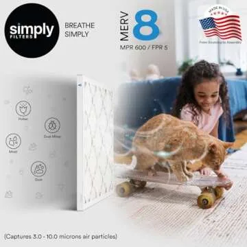 Simply 20x20x1 Air Filter, Merv 8, MPR 600, 6 Pack for Dust, Pets & Allergies