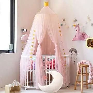 Didihou Bed Canopy for Kids Room, Yarn Play Tent Bedding for Kids Playing Reading with Children Round Lace Dome Netting Curtains Baby Boys and Girls Games House (Peach)