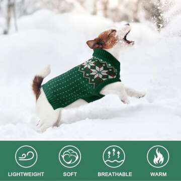Kuoser Dog Cat Sweater, Holiday Christmas Snowflake Pet Warm Knitwear Dog Sweater Soft Puppy Clothing Dog Winter Coat, Dog Turtleneck Cold Weather Outfit Pullover for Small Medium Dogs Cats