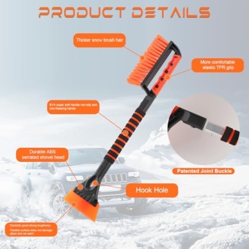 SINGARO Ice Scraper and Snow Brush for Car Windshield, Snow Scraper for Car, Snow Winter Car Necessities, Multi Functional Car Snow Removal Tools, Car Accessories Gift for Women and Man (Enhanced)