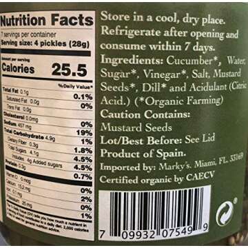 Organic Cornichons Pickles – 12.3 OZ / 348 G – Sweet & Sour Dill Gherkins With Mustard Seeds