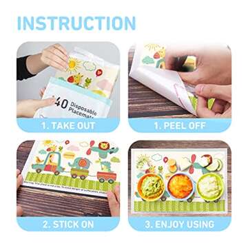 Disposable Stick-on Placemats 40 Pack for Baby & Kids, Restaurant Table Mats 12" x 18" Sticky Place Mats, Toddler Baby Placemat, Car Plane Theme