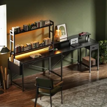 Huuger L Shaped Desk with LED Lights and Power Outlets