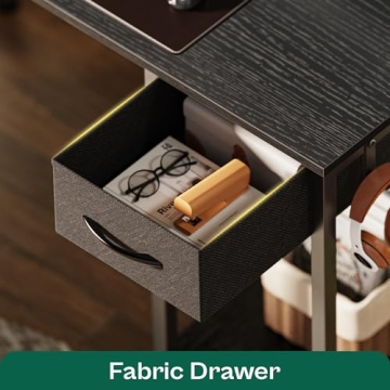 Huuger L Shaped Desk with LED Lights and Power Outlets