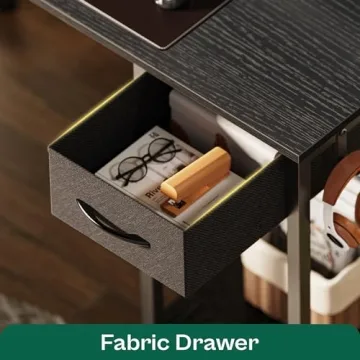 Huuger L Shaped Desk with LED Lights and Power Outlets