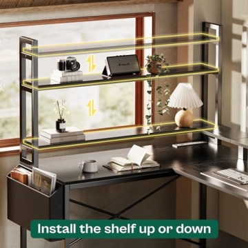 Huuger L Shaped Desk with LED Lights and Power Outlets