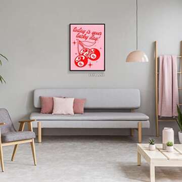 Cmoqtiv pink lucky magic 8 ball cherry aesthetic posters funny preppy playing card canvas wall art game room prints painting retro trendy modern wall decor for teen girl bedroom dorm 12x16in unframed