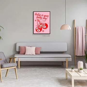 Cmoqtiv pink lucky magic 8 ball cherry aesthetic posters funny preppy playing card canvas wall art game room prints painting retro trendy modern wall decor for teen girl bedroom dorm 12x16in unframed